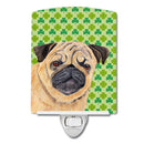 Pug St. Patrick's Day Shamrock Portrait Ceramic Night Light Compact, UL-Certified, Ideal for Bedroom, Bathroom, Nursery, Hallway, Kitchen, 6x4x3, Multicolor