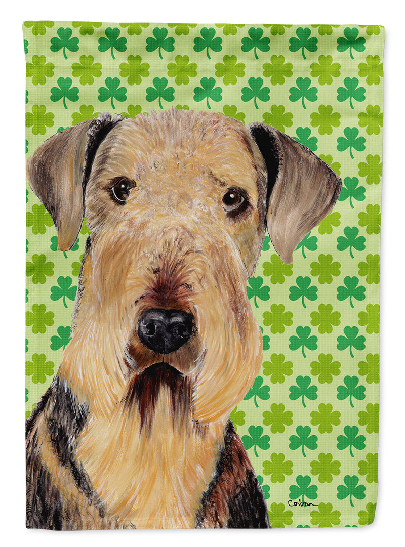 Airedale St. Patrick's Day Shamrock Portrait Flag Canvas House Size