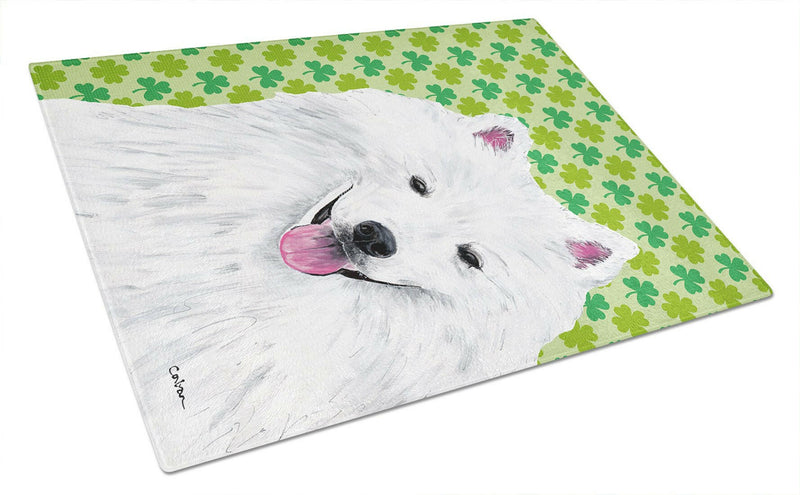 American Eskimo St. Patrick's Day Shamrock Portrait Glass Cutting Boards – Durable, Decorative Kitchen Art Large