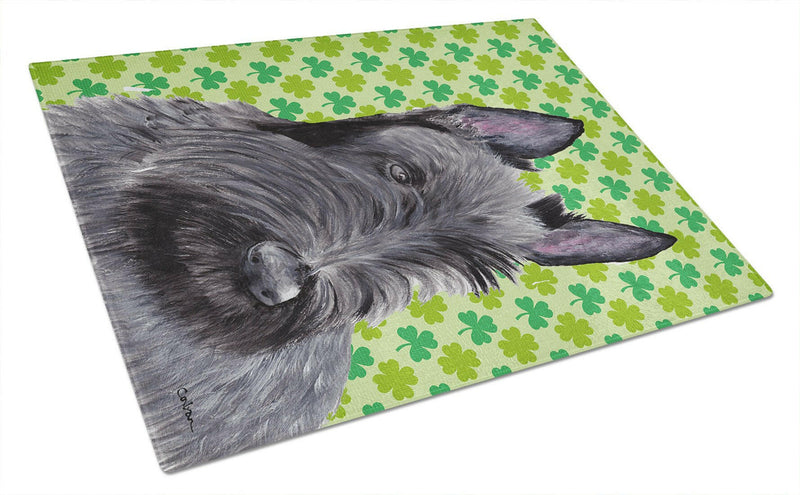 Scottish Terrier St. Patrick's Day Shamrock Portrait Glass Cutting Board Large