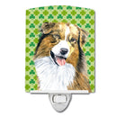 Australian Shepherd St. Patrick's Day Shamrock Ceramic Night Light Compact, UL-Certified, Ideal for Bedroom, Bathroom, Nursery, Hallway, Kitchen, 6x4x3, Multicolor