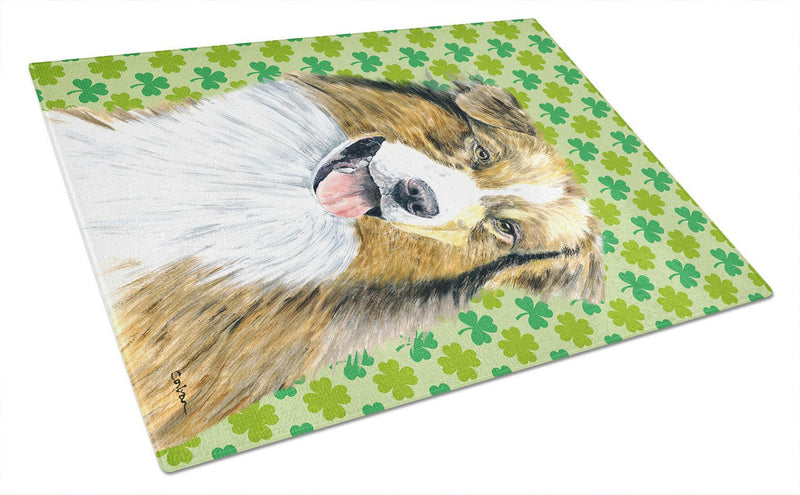 Australian Shepherd St. Patrick's Day Shamrock Glass Cutting Board Large