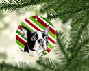 Boston Terrier Candy Cane Holiday Christmas  Ornament - Round Ceramic Ornament – Artist-Designed Keepsake Decoration SC9320