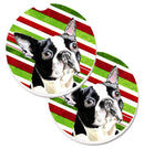Boston Terrier Candy Cane Holiday Christmas Car Coasters – Set of 2 - Absorbent Stone with Fun & Functional Artwork SC9320CARC