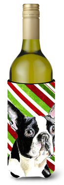 Boston Terrier Candy Cane Holiday Christmas Wine Bottle Beverage Insulator Beverage Insulator Hugger