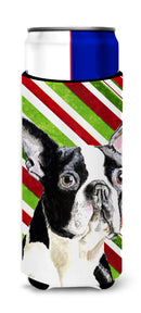 Boston Terrier Candy Cane Holiday Christmas Slim Can Hugger – Fun & Functional Drink Coolers SC9320MUK