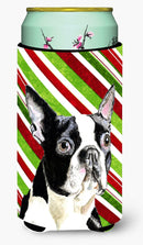 Boston Terrier Candy Cane Holiday Christmas  Tall Boy Beverage Insulator Beverage Insulator Hugger