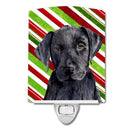 Labrador Candy Cane Holiday Christmas Ceramic Night Light Compact, UL-Certified, Ideal for Bedroom, Bathroom, Nursery, Hallway, Kitchen, 6x4x3, Multicolor
