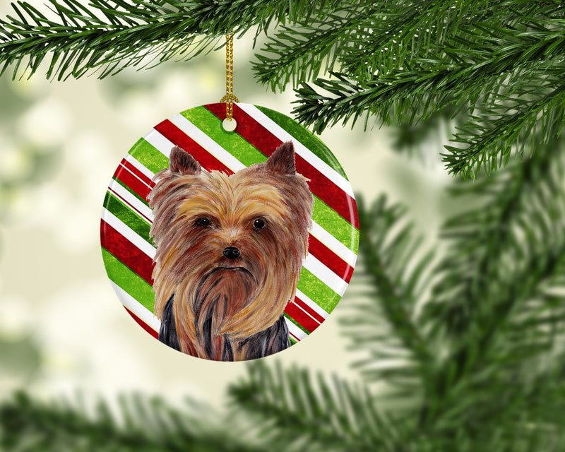 Yorkie Candy Cane Holiday Christmas  Ceramic Ornament SC9325