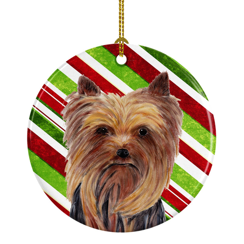 Yorkie Candy Cane Holiday Christmas  Ceramic Ornament SC9325