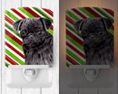 Pug Candy Cane Holiday Christmas Ceramic Night Light Compact, UL-Certified, Ideal for Bedroom, Bathroom, Nursery, Hallway, Kitchen, 6x4x3, Multicolor