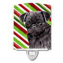 Pug Candy Cane Holiday Christmas Ceramic Night Light Compact, UL-Certified, Ideal for Bedroom, Bathroom, Nursery, Hallway, Kitchen, 6x4x3, Multicolor