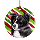 Border Collie Candy Cane Holiday Christmas  Ornament - Round Ceramic Ornament – Artist-Designed Keepsake Decoration SC9327