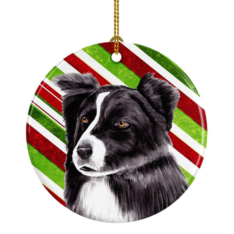 Border Collie Candy Cane Holiday Christmas  Ornament - Round Ceramic Ornament – Artist-Designed Keepsake Decoration SC9327