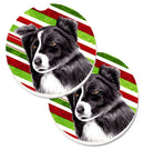 Border Collie Candy Cane Holiday Christmas Car Coasters – Set of 2 - Absorbent Stone with Fun & Functional Artwork SC9327CARC
