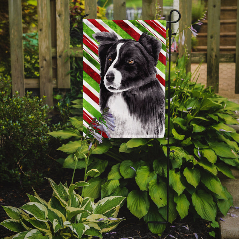Border Collie Candy Cane Holiday Christmas Garden Flag – Decorative Outdoor Yard Flag