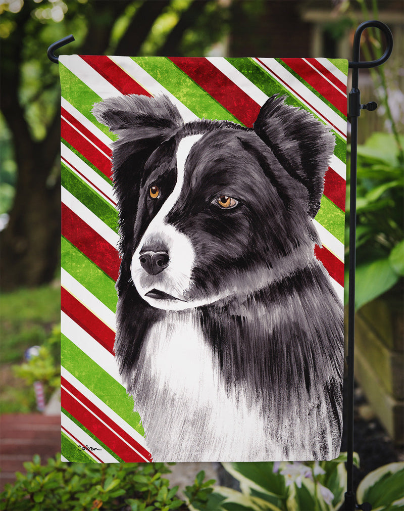 Border Collie Candy Cane Holiday Christmas Garden Flag – Decorative Outdoor Yard Flag