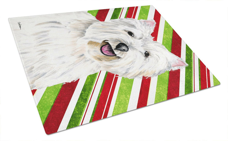 Westie Candy Cane Holiday Christmas Glass Cutting Board Large