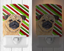 Pug Candy Cane Holiday Christmas Ceramic Night Light Compact, UL-Certified, Ideal for Bedroom, Bathroom, Nursery, Hallway, Kitchen, 6x4x3, Multicolor