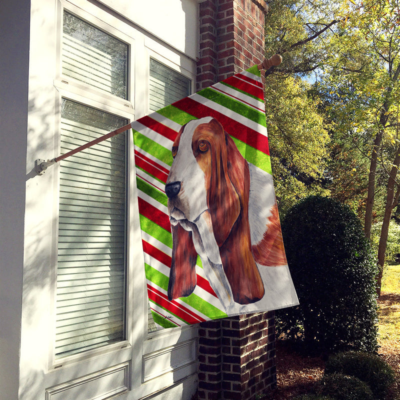 Basset Hound Candy Cane Holiday Christmas Flag Canvas House Size