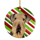 Airedale Candy Cane Holiday Christmas  Ornament - Round Ceramic Ornament – Artist-Designed Keepsake Decoration SC9333