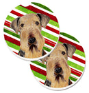 Airedale Candy Cane Holiday Christmas Car Coasters – Set of 2 - Absorbent Stone with Fun & Functional Artwork SC9333CARC