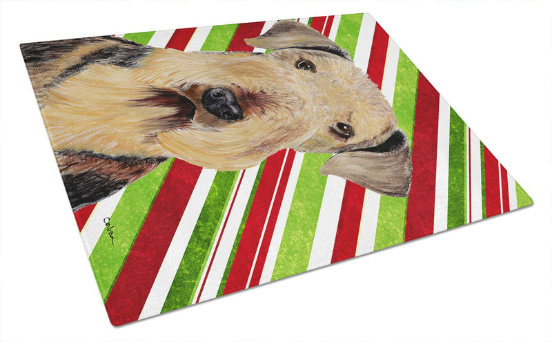 Airedale Candy Cane Holiday Christmas Glass Cutting Board Large