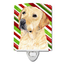 Labrador Candy Cane Holiday Christmas Ceramic Night Light Compact, UL-Certified, Ideal for Bedroom, Bathroom, Nursery, Hallway, Kitchen, 6x4x3, Multicolor
