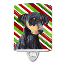 Doberman Candy Cane Holiday Christmas Ceramic Night Light Compact, UL-Certified, Ideal for Bedroom, Bathroom, Nursery, Hallway, Kitchen, 6x4x3, Multicolor