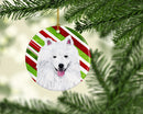 American Eskimo Candy Cane Holiday Christmas  Ornament - Round Ceramic Ornament – Artist-Designed Keepsake Decoration SC9339