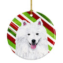 American Eskimo Candy Cane Holiday Christmas  Ornament - Round Ceramic Ornament – Artist-Designed Keepsake Decoration SC9339