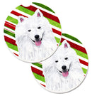 American Eskimo Candy Cane Holiday Christmas Car Coasters – Set of 2 - Absorbent Stone with Fun & Functional Artwork SC9339CARC