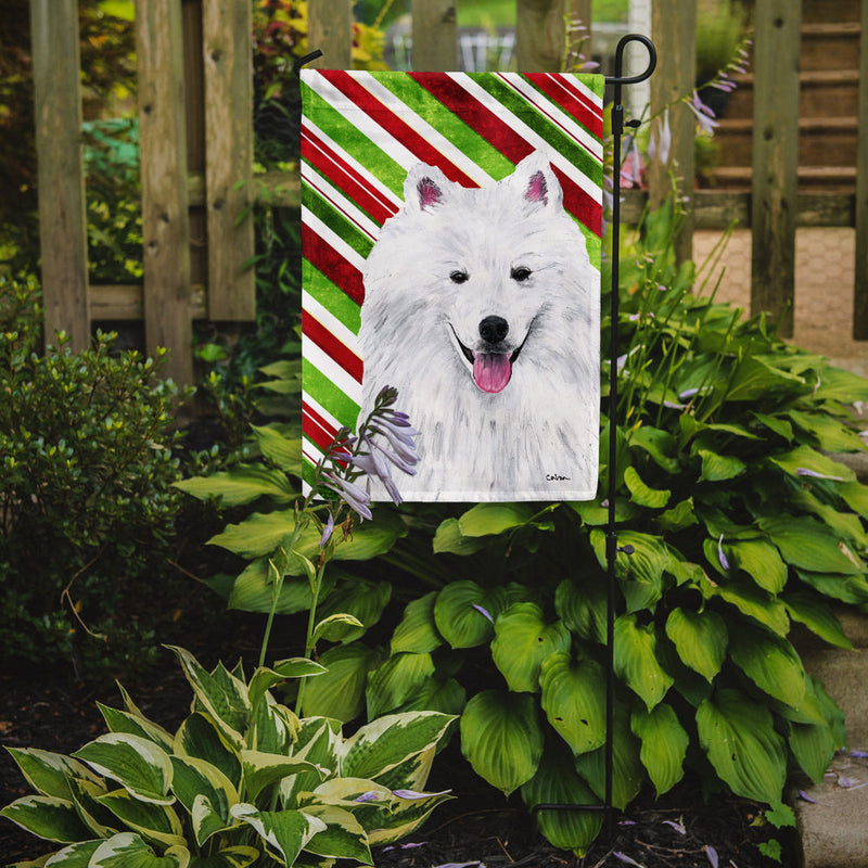 American Eskimo Candy Cane Holiday Christmas Garden Flag – Decorative Outdoor Yard Flag