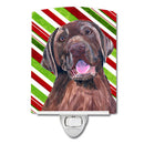 Labrador Candy Cane Holiday Christmas Ceramic Night Light Compact, UL-Certified, Ideal for Bedroom, Bathroom, Nursery, Hallway, Kitchen, 6x4x3, Multicolor