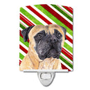 Mastiff Candy Cane Holiday Christmas Ceramic Night Light Compact, UL-Certified, Ideal for Bedroom, Bathroom, Nursery, Hallway, Kitchen, 6x4x3, Multicolor