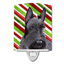 Scottish Terrier Candy Cane Holiday Christmas Ceramic Night Light Compact, UL-Certified, Ideal for Bedroom, Bathroom, Nursery, Hallway, Kitchen, 6x4x3, Multicolor