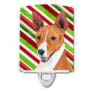 Basenji Candy Cane Holiday Christmas Ceramic Night Light Compact, UL-Certified, Ideal for Bedroom, Bathroom, Nursery, Hallway, Kitchen, 6x4x3, Multicolor