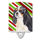 Cavalier Spaniel Candy Cane Holiday Christmas Ceramic Night Light Compact, UL-Certified, Ideal for Bedroom, Bathroom, Nursery, Hallway, Kitchen, 6x4x3, Multicolor