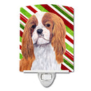 Cavalier Spaniel Candy Cane Holiday Christmas Ceramic Night Light Compact, UL-Certified, Ideal for Bedroom, Bathroom, Nursery, Hallway, Kitchen, 6x4x3, Multicolor