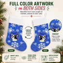 Boston Terrier Winter Snowflakes Holiday Holiday Stocking Double-Sided Print, Polyester Suede,11x18, Made in USA