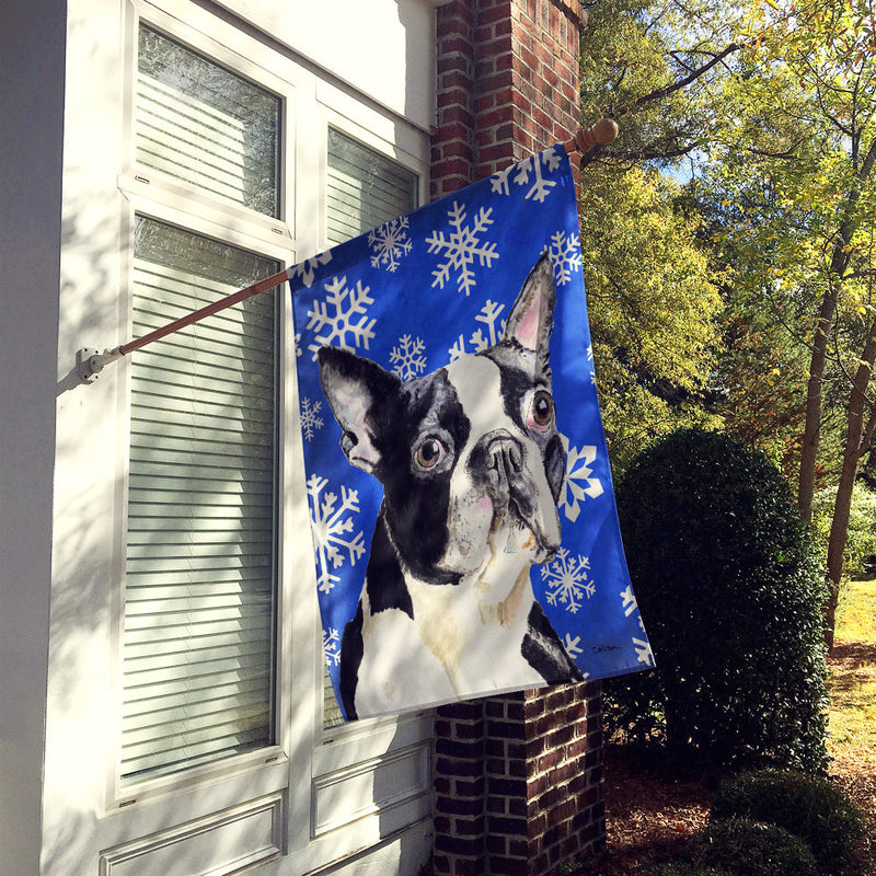 Boston Terrier Winter Snowflakes Holiday Flag Canvas House Size