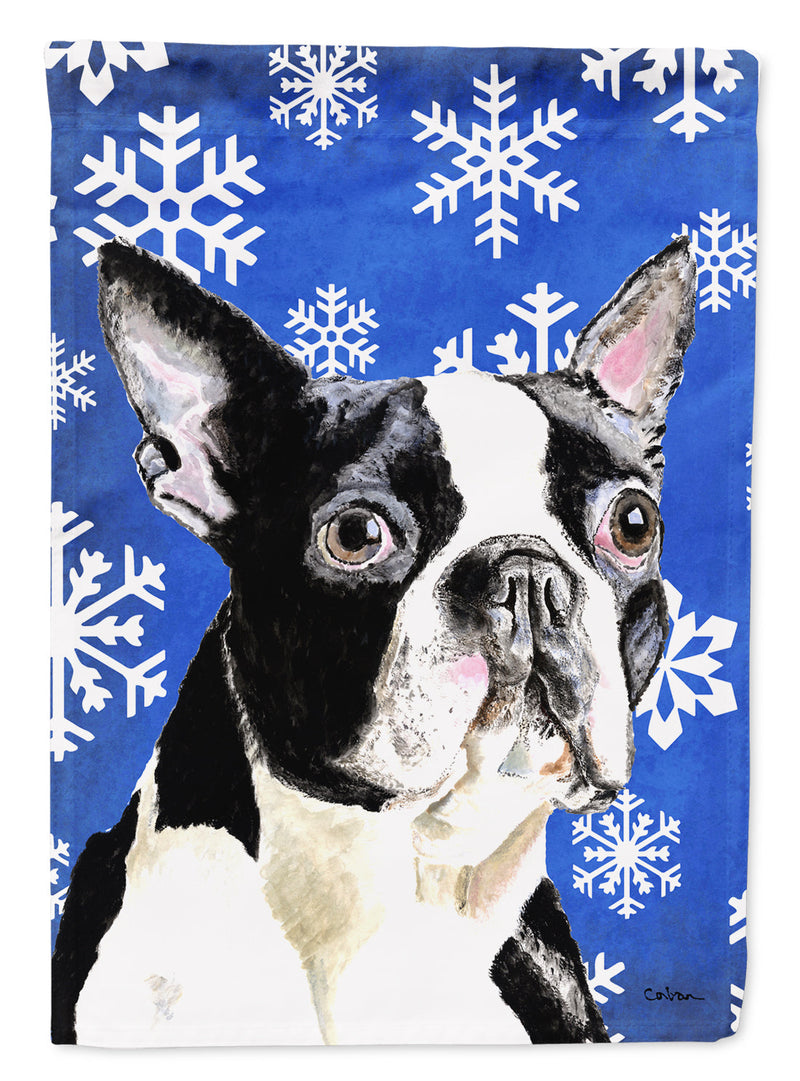 Boston Terrier Winter Snowflakes Holiday Flag Canvas House Size