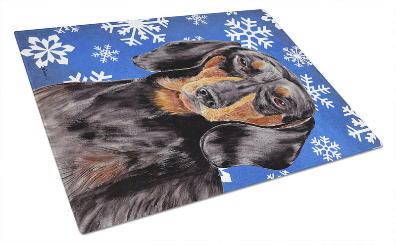 Dachshund Winter Snowflakes Holiday Glass Cutting Board Large