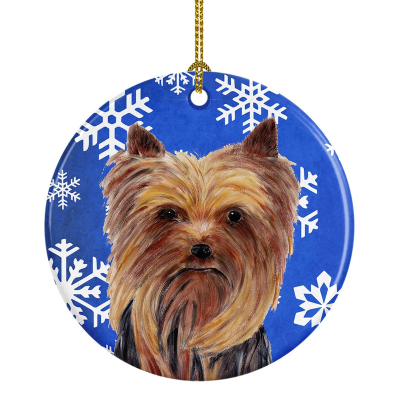 Yorkie Winter Snowflakes Holiday Ceramic Ornament SC9365