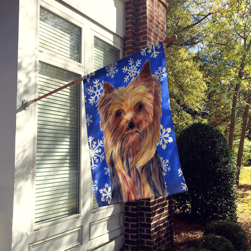 Yorkie Winter Snowflakes Holiday Flag Canvas House Size