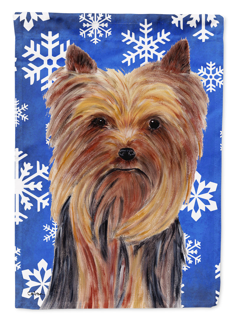 Yorkie Winter Snowflakes Holiday Flag Canvas House Size