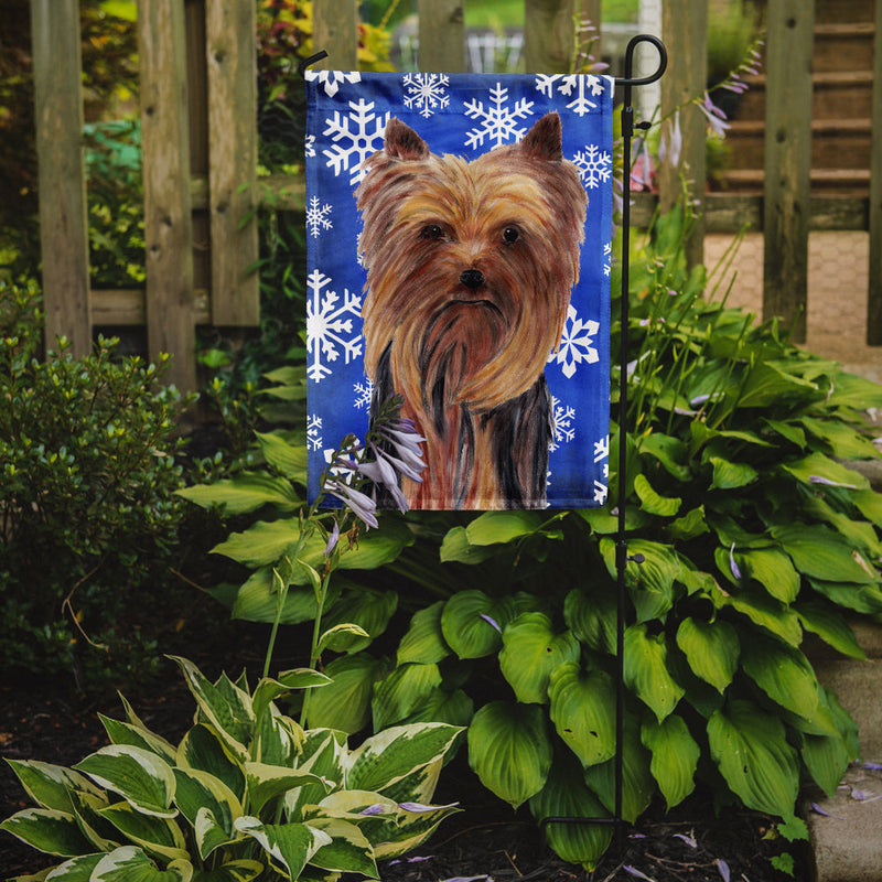 Yorkie Winter Snowflakes Holiday Flag Garden Size