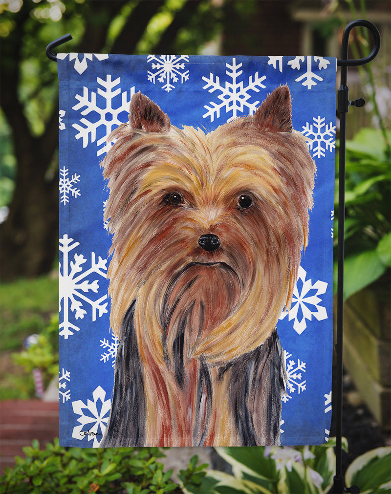 Yorkie Winter Snowflakes Holiday Flag Garden Size