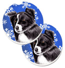 Border Collie Winter Snowflakes Holiday Car Coasters – Set of 2 - Absorbent Stone with Fun & Functional Artwork SC9367CARC
