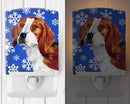 Beagle Winter Snowflakes Holiday Ceramic Night Light Compact, UL-Certified, Ideal for Bedroom, Bathroom, Nursery, Hallway, Kitchen, 6x4x3, Multicolor